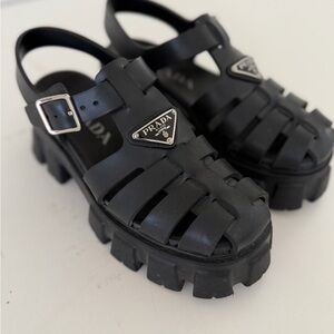 Prada Black Chunky Monolith Sandals